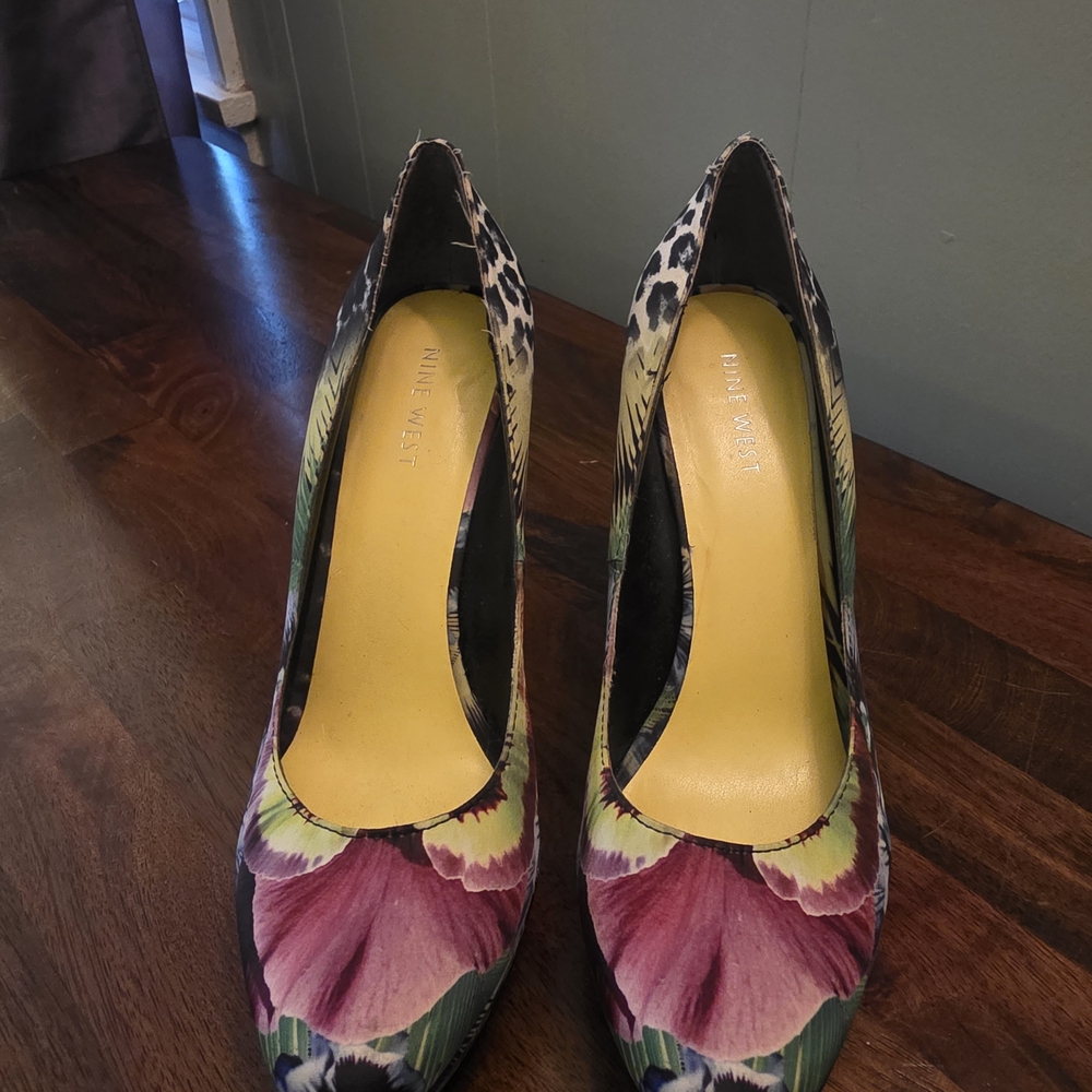 Nine West Makayla Platform Floral and Leopard Print Heels